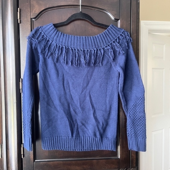 NWT Chaser Fringe Off Shoulder Sweater, Sailboat, Medium - Picture 3 of 5
